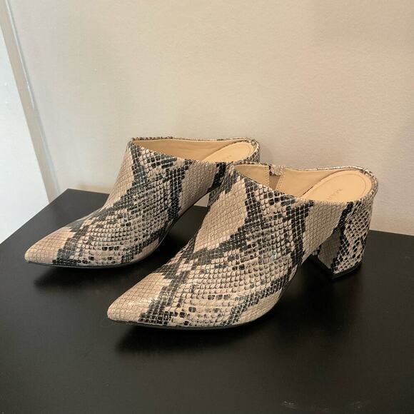 Marc Fisher Ragni Embossed Snakeskin Block Heeled Mules - Picture 2 of 6